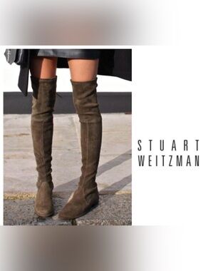 Stuart Weitzman Lowland Over-the-Knee Suede Boots Olive Green Brown Gray sz 6.5
